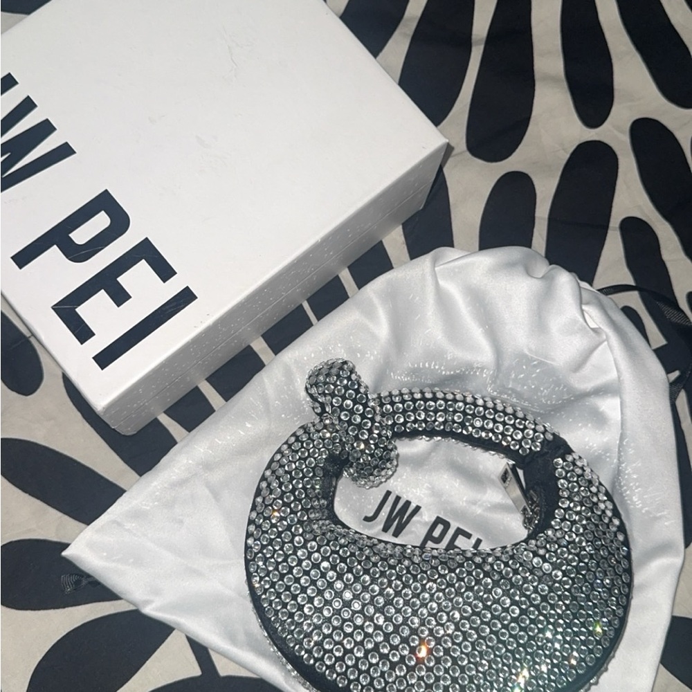 JW PEI Silver Clutch with Crystal Embellishments